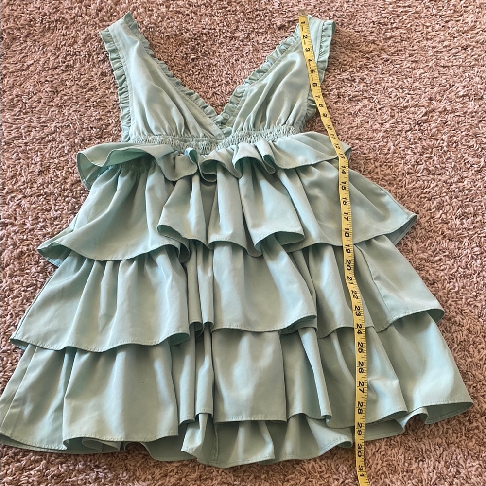 😎Mint Green Ruffled Dress - Picture 2 of 6
